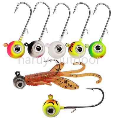 #ad 20PCS Big Eyes Jig Head Fishing Hooks with Mustad Hook Size 1 16 1 8 1 6 1 4 oz $31.99