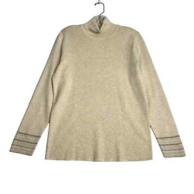 #ad Chicos Classic Turtleneck With Metallic Stripe Cuffs Long Sleeve Tan 2 Large $23.19