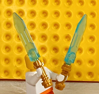 #ad LEGO Crystal Blade Knife Set Lot of 2 Ice Weapon Gold Handle Hilt Ribbed Ninjago $10.13