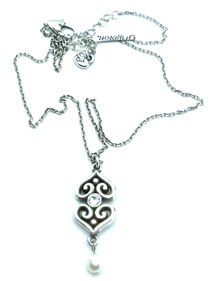 #ad Brighton ALCAZAR HEART Margaret Pearl Crystals Toledo Silver Necklace 18quot; NWT $28.45