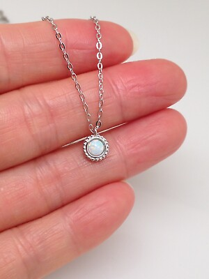 #ad Tiny Round White Opal Necklace 925 Sterling Silver Pendant 6mm 4mm Simulated $24.75