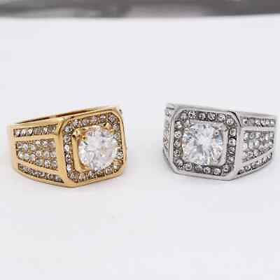 #ad Popular Fashion Simple Men#x27;s Wedding Diamond Stainless Steel Rings Size 7 12 $14.83