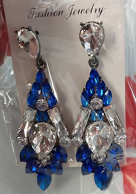 #ad Blue Geometric Crystal Earrings $14.00