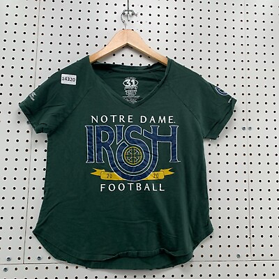 #ad Norte Dame Irish Football Womens V Neck Short Sleeve T Shirt Size Small $11.33