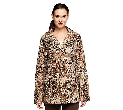 #ad Dennis Basso Animal Print Quilted Coat with Faux Fur Lining Brown AnimalSize M $57.87