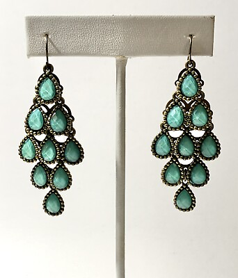 #ad Turquoise Chandelier Earrings with Multi Faceted Drops 3006T $8.99
