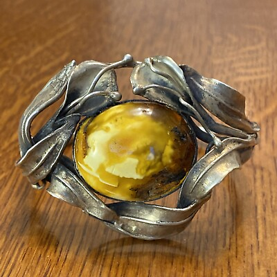 #ad DK Poland 800 Silver Egg Yolk Amber Bracelet 6.5” 34g Abstract $249.00