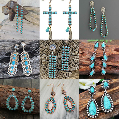 #ad Boho 925 Silver Turquoise Earrings Hook Dangle Drop Women Party Wedding Jewelry C $3.43