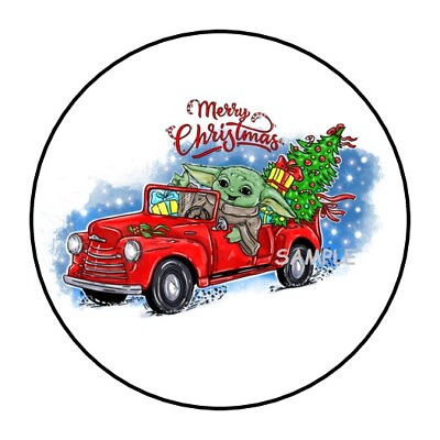 #ad 30 MERRY CHRISTMAS Vintage Truck ENVELOPE SEALS LABELS STICKERS 1.5quot; Gifts Tags $2.64