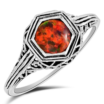 #ad Natural 1CT Red Fire Opal 925 Solid Sterling Silver Filigree Ring Sz 6789 FM2 $32.99
