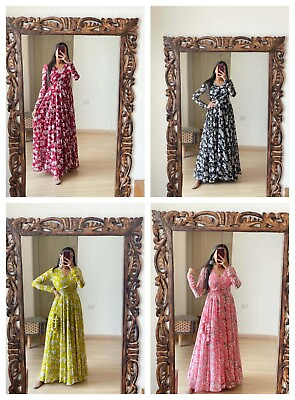 #ad Indian Ethnic Gown Bollywood Suit Wedding Party Wear Anarkali Dress Pakistani $44.99