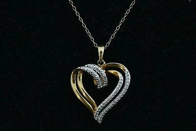 #ad EXQUISITE MODERN HEART GOLD TONE PENDANT WITH STERLING SILVER NECKLACE $66.00