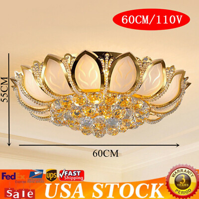 #ad 60cm Modern Crystal Chandelier Lighting Flush Mount Lotus LED Ceiling Light USA $105.00