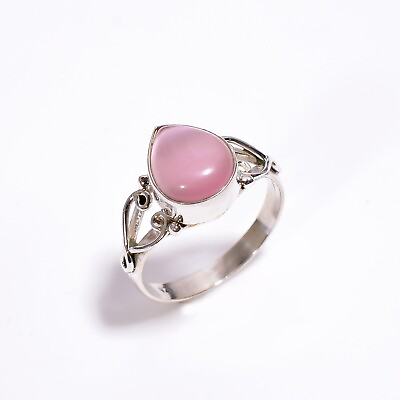 #ad Natural Pink Cats Eye Gemstone 925 Sterling Silver Statement Ring For Girls $16.49