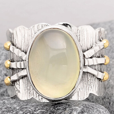 #ad Natural Prehnite 925 Sterling Silver Ring s.8.5 Jewelry R 1583 $12.99