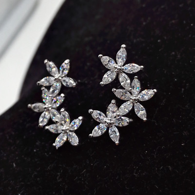 #ad 18k White Gold Plated Star Earrings made w Swarovski Crystal Marquise Stone $48.00