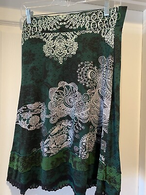 #ad Desigual Sz M Floral Embroidered Flare Skirt in Shades of Green $15.00