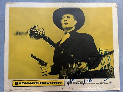 #ad RARE Badman’s Country Original Lobby Card Signed By George Montgomery Western $150.00