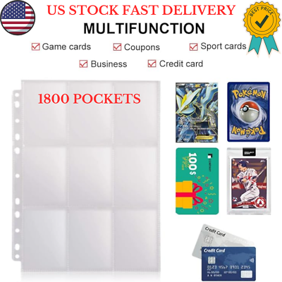 #ad 1800 Pockets Card Sleeves Binder Sheets Double Sided Trading Card Pages Sleeves $9.99