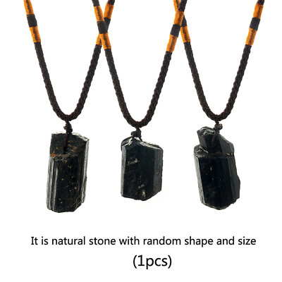 #ad Natural Black Stone Pendant Necklace $11.00