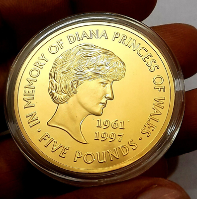 #ad 2013 Diana Princess of Wales 5GBP 1Oz gold plated Restrike British UK Token coin $8.90