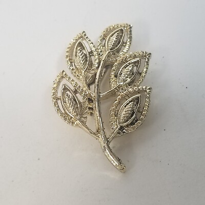 #ad #ad GERRY#x27;S Gold Tone Smooth And Textured Openwork Leaf Branch Fashion Brooch Pin $14.99