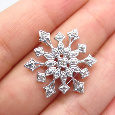 #ad 925 Sterling Silver Real White Diamond Snowflake Slide Pendant $34.99