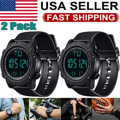#ad 2PCS Waterproof Digital Sports Watch Military Tactical LED Backlight Wristwatch $9.85