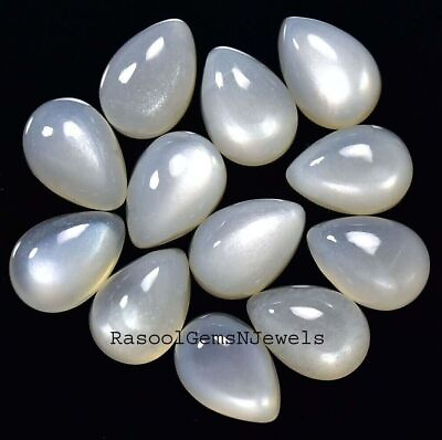 #ad 12x16 mm Pear Natural White Moonstone Cabochon Loose Gemstone Lot Jewelry Making $11.00