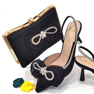#ad Luxury Party Lady 7 CM High Heels Matching Italian Sandals Shoesamp;Bag Rhinestones $106.99