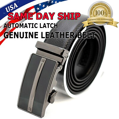 #ad Men’s Designer Brown Leather Dress Belt Sliding Ratchet Automatic Click Buckle $9.95