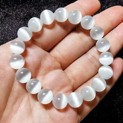 #ad Natural Selenite Stone Bracelet Clear Gemstone Stretch Bracelet Handmade $2.99