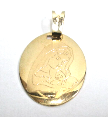 #ad sweet Solid 18K Yellow Gold Oval Virgin Mary w baby JESUS Pendant Charm LQQK $457.98