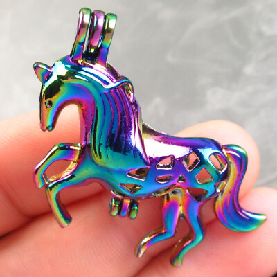 #ad B42273 Rainbow Tibetan Silver Horse Open Design Pendant Bead 43x22x9 53mm $11.61