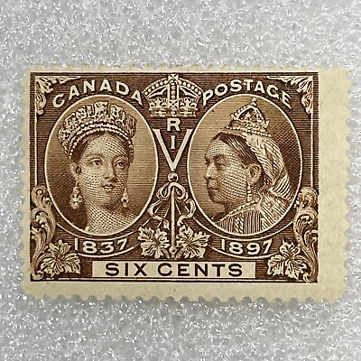 #ad Canada Sc 55 Yellow Brown 6¢ 1897 Jubilee Hinged Original Gum $29.73