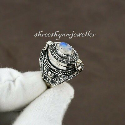 #ad Rainbow Moonstone Poison Ring Gemstone Poison Ring Secret Box Ring $35.90