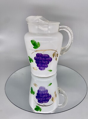 #ad Frosted Pitcher Vintage Bartlett Collins Gay Fad Hand Painted Grapes 1950s $15.00