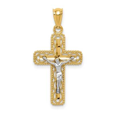 #ad 14K Gold Two tone Polished Crucifix Pendant 0.6 x 1.1 in $167.22