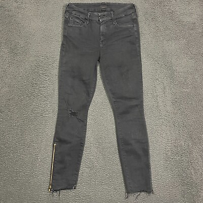 #ad #ad Mother Jeans Womens 26 Gray Looker Fray Zipper Ankle Skinny Stretch 28x28 $50.41