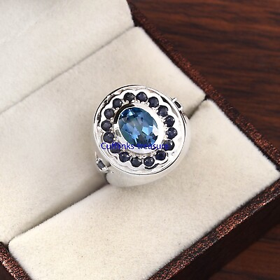 #ad Natural London Blue topaz amp; Sapphire Gemstones With 925 sterling Silver Ring #44 $99.75