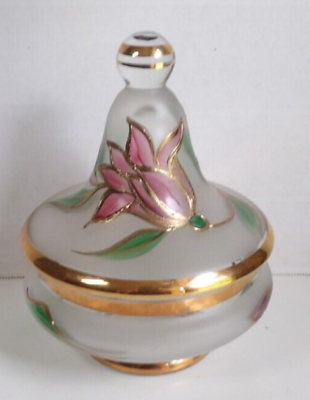 #ad Bohemian Crystal Decorative Lidded Jar W Raised Flowers Made In Czechoslovakia $29.99