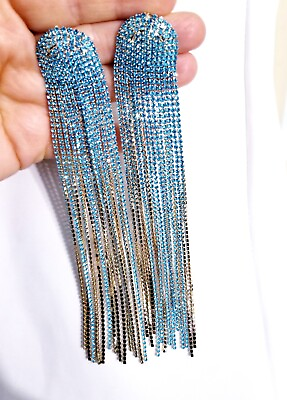 #ad #ad Blue Drop Dangle Chandelier Rhinestone Crystal Pageant Bridal Earrings 7 Inch $36.99