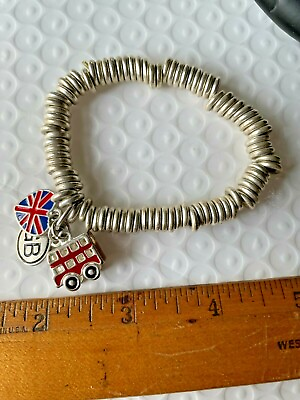 #ad British Elasticated Sweetie Union Jack Heart Bus GB Tag Charm Bracelet Gift $15.99