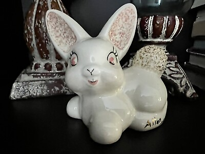 #ad Vintage Bunny Rabbit Figurines Iridescent Porcelain Glitter Otero one of a kind $200.00
