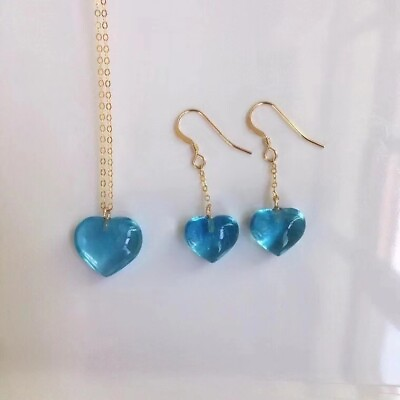 #ad Natural Clear Blue Aquamarine Gems Woman Pendant Earring set 4A $298.00