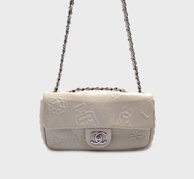 #ad Chanel White Embossed Leather Precious Symbols Small Flap Bag $2600.00