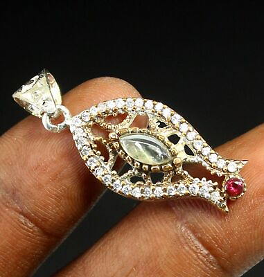 #ad Ceylon Sapphire Lab Diamond Silver Antique Jewelry Exquisite Pendant 35 mm z387 $29.65
