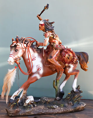 #ad Native Indian Chief Warrior With Hand Axe Charging On Warpath Horse Figurine $55.99