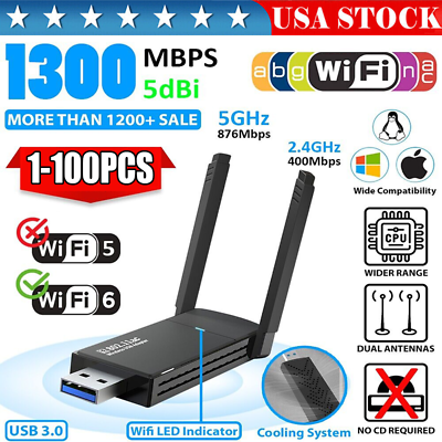#ad USB 3.0 Wireless WIFI Adapter 1300Mbps Long Range Dongle Dual Band Network lot $124.49