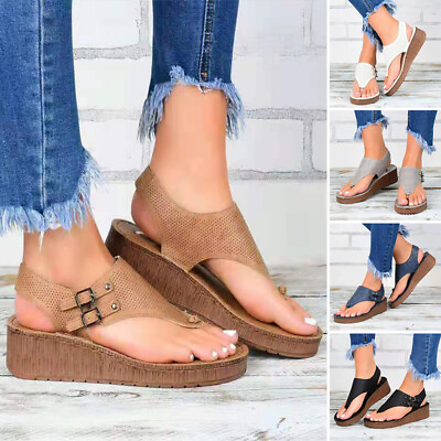 #ad #ad Womens Fashion Hollow Wedge Sandals Ankle Strap Buckle Slingback Flip Flops Size $27.54